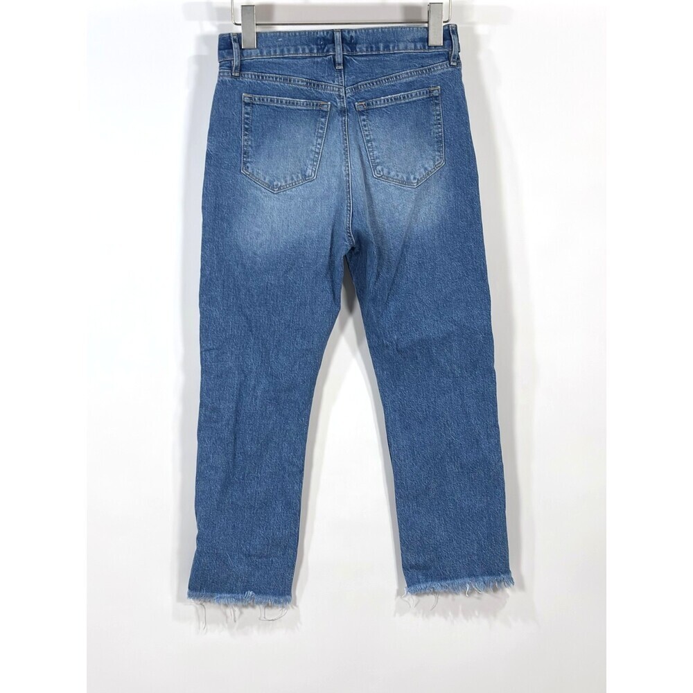 Loft The Straight Crop Jeans Medium Wash Raw Hem Distressed - Size 2/26 - Picture 2 of 7
